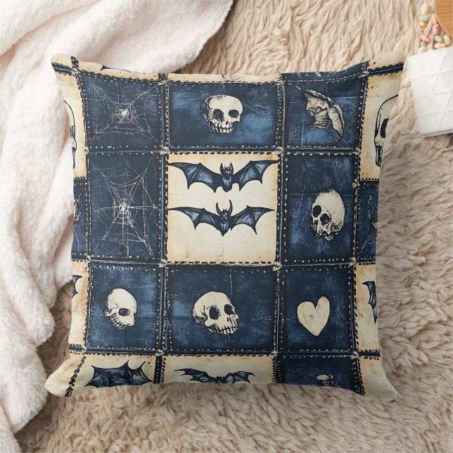 Coussin Gothique Halloween Denim Patchwork Motif (Couverture)