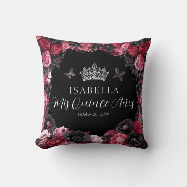 Coussin Gothique rose rouge et noir Quinceañera Jeu d'orei (Recto)