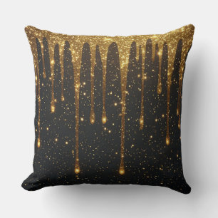 Coussin Gouttes de paillettes dorées scintillantes sur fon