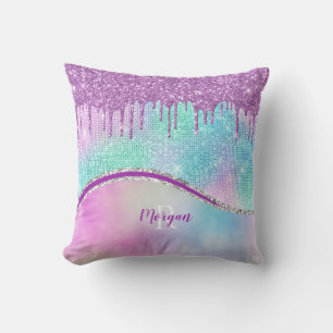 Coussin Gouttes de paillettes violettes et scintillement, 