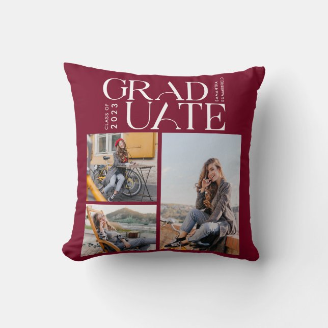 Coussin Graduation 2024 Photo Collage Bourgogne Diplômé (Recto)