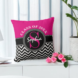 Coussin Graduation Girl Hot Rose et Noir Année de classe