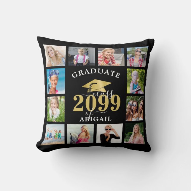 Coussin Graduation moderne Casquette d'or métallique 12 Ph (Recto)