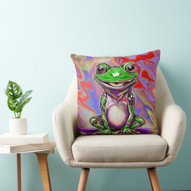 Coussin Graffiti de grenouille psychédélique coloré vert r (Chaise)
