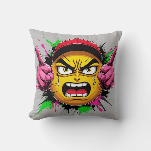 Coussin "Graffiti Emoji Rage – Angry Face with Cap and Mid (Recto)
