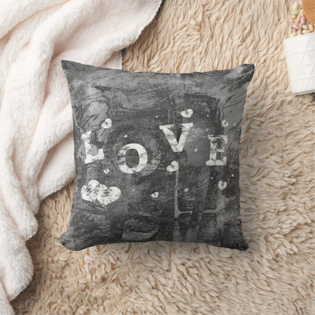Coussin Graffiti Love Grunge | Black Silver Faux Crystal (Couverture)