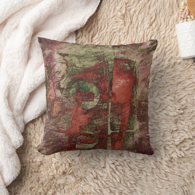 Coussin Graffiti peint Grunge Automne Rouge Vert rouille (Couverture)