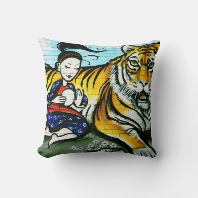 Coussin Graffiti urbain Tiger Geisha (Recto)