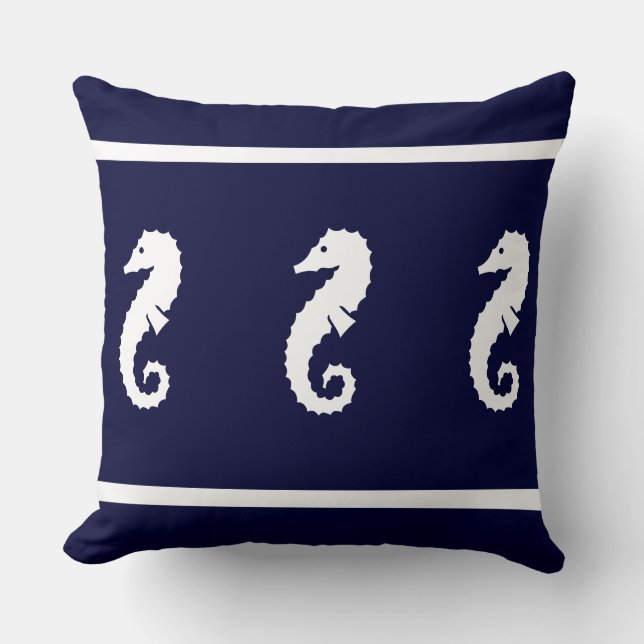 Coussin Grand blanc sur mer marine HORSE vie côtière (Recto)