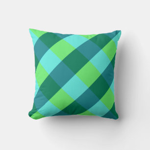 Coussin Grand Buffalo Check, aqua, vert turquoise et citro