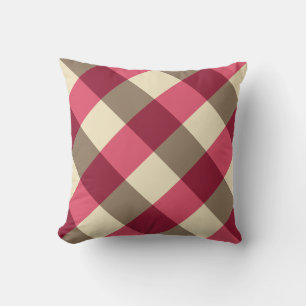 Coussin Grand Buffalo Check, bordeaux, crème et taupe