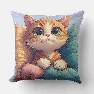 Coussin Grand Chat aux Yeux Ronds Se Reposant Sur pour Déc