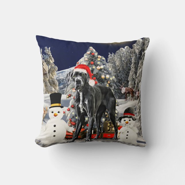 Coussin Grand Chien Danse Dans La Neige Lumières Casquette (Recto)