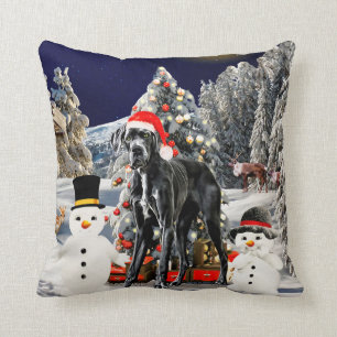 Coussin Grand Chien Danse Dans La Neige Lumières Casquette