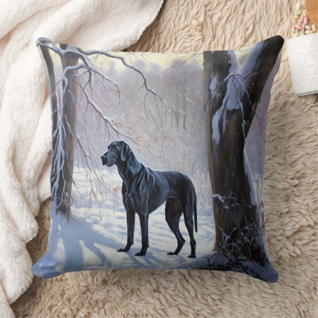Coussin Grand Danois Laissez Tomber la Neige Noël (Couverture)