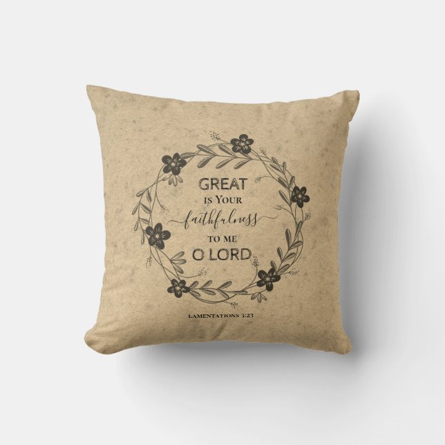 Coussin GRAND EST VOTRE FIDÈLE Floral Rustic Christian (Recto)