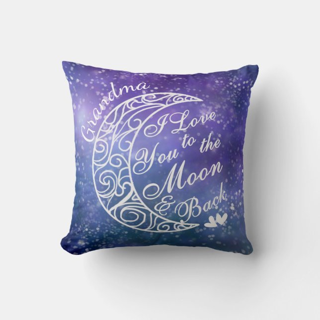 Coussin Grand-maman, j'aime U à la lune et au dos (Recto)