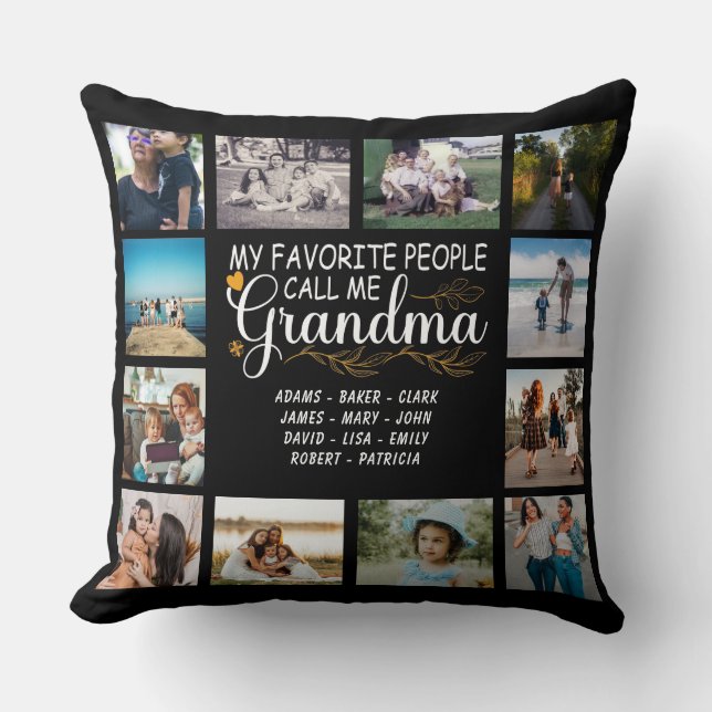 Coussin Grand-mère avec les noms et 12 photos des petits-e (Recto)