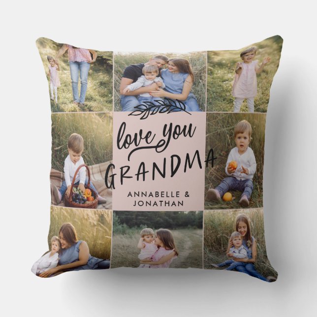 Coussin Grand-mère cadeau 8 photo petit-enfant simple typo (Recto)