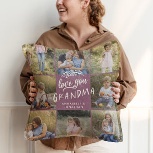 Coussin Grand-mère cadeau 8 photo petit-enfant simple typo