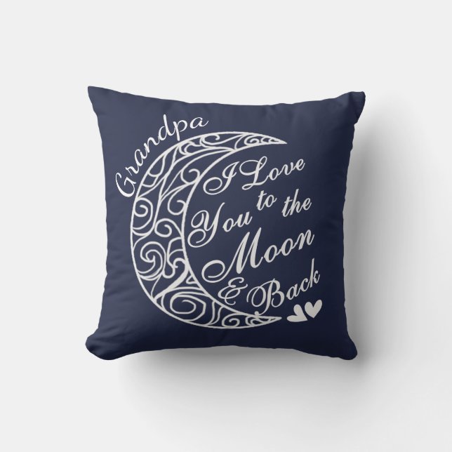Coussin Grand-papa, j'aime U à la lune et au dos (Recto)