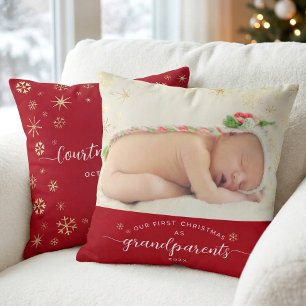 Coussin Grand-parents Baby First Christmas Snowflakes Phot