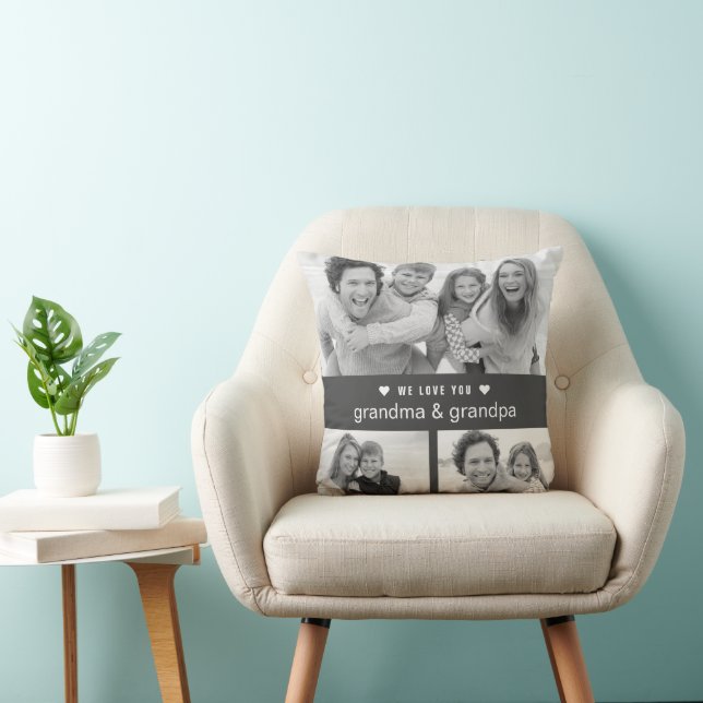 Coussin Grand-parents Jour Noir et Blanc Photos (Chaise)