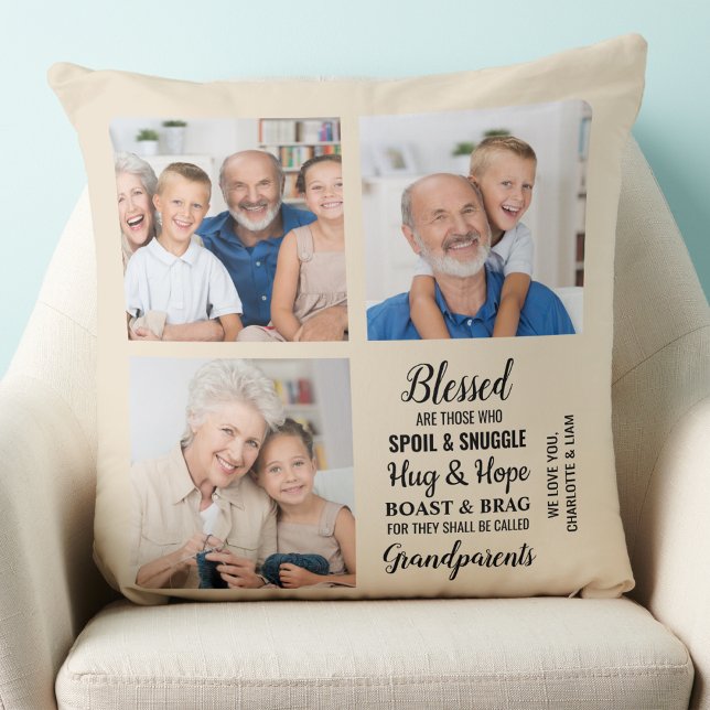 Coussin Grand-parents moderne Poème Personnalisé 3 Photo C (Créateur téléchargé)