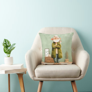 Coussin Grand-père de charme et son chat