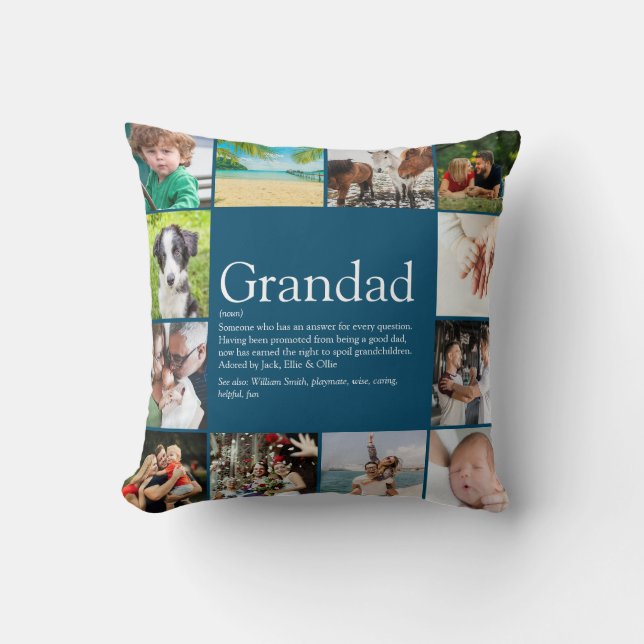 Coussin Grand-père, Papi, Papa Définition 12 Collage Photo (Recto)