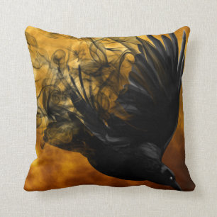 Coussin Grand Raven oiseau noir gothique vintage de