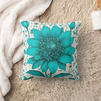 Coussin Grande belle fleur turquoise