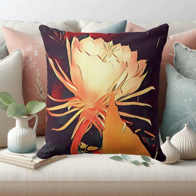 Coussin Grande couleur exotique Bramha Lotus Floral (White Exotic Flower Bramha Lotus Floral Watercolor Throw Pillow)