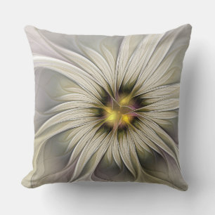 Coussin Grande Fleur d'ivoire, Abstrait Art Fractal Modern