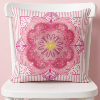 Coussin Grande fleur peinte rose avec des rayures