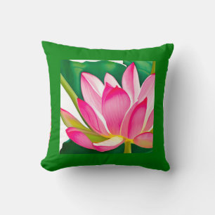 Coussin Grande Lit d'eau rose avec Feuilles vert émeraude