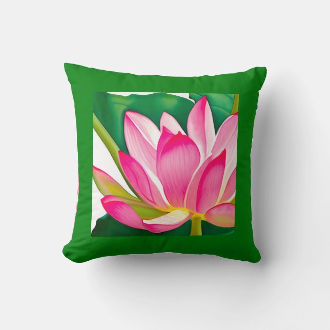 Coussin Grande Lit d'eau rose avec Feuilles vert émeraude (Recto)