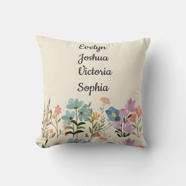 Coussin Grandenfants personnalisés Noms fleurs sauvages (Recto)