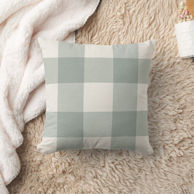 Coussin Grandes en vichy chèques plis vert sage clair (Couverture)