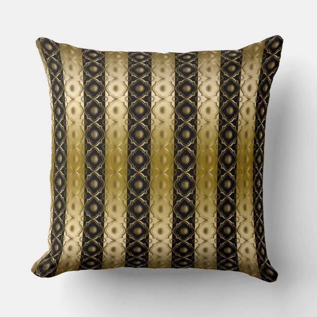 Coussin Grandes et bandes noires Or et Quatrefoil (Recto)