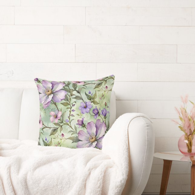 Coussin Grandes fleurs de lavande sur la menthe (Canapé)
