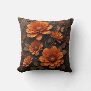 Coussin Grandes fleurs d'oranges brûlées 3d victoriennes
