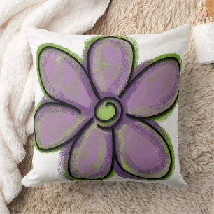 Coussin Grandes Paintes Violet Vert Chalk Flower