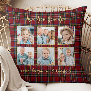 Coussin Grandpa Holiday Plaid Custom 6 Photo Collage