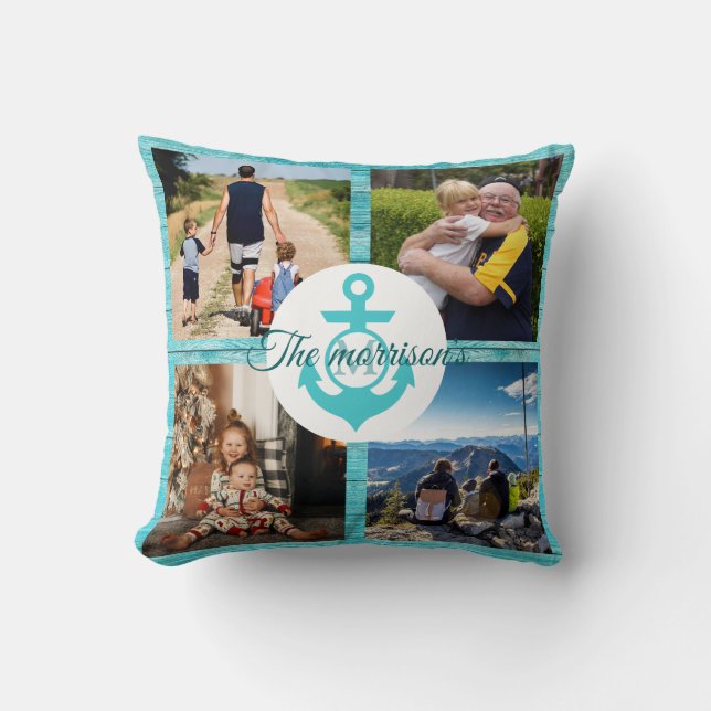Coussin Grandpa Photo personnalisée Collage d'ancre bleu r (Recto)