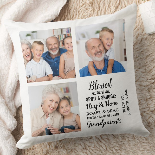 Coussin Grandparents bénis Personnalisé 3 Photo Collage (Créateur téléchargé)