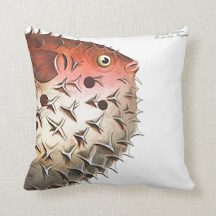 Coussin GRANDS corail/orange SUPERBES de poissons de