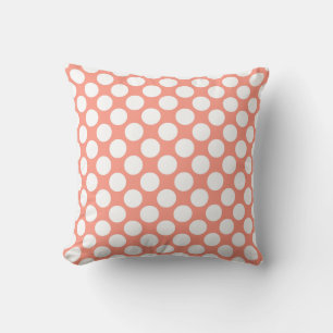 Coussin Grands points rétro - blanc et corail rose
