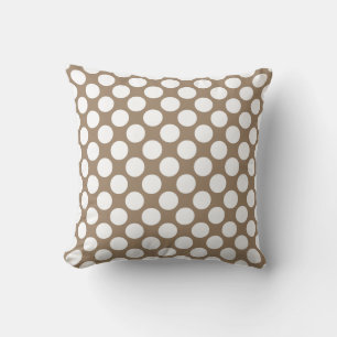 Coussin Grands points rétro - blanc et taupe