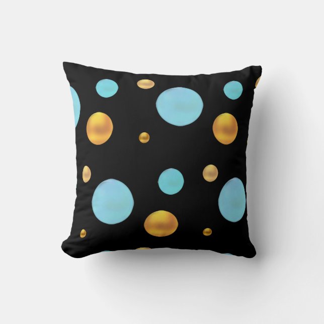 Coussin Grands pois dorés et turquoise (Recto)